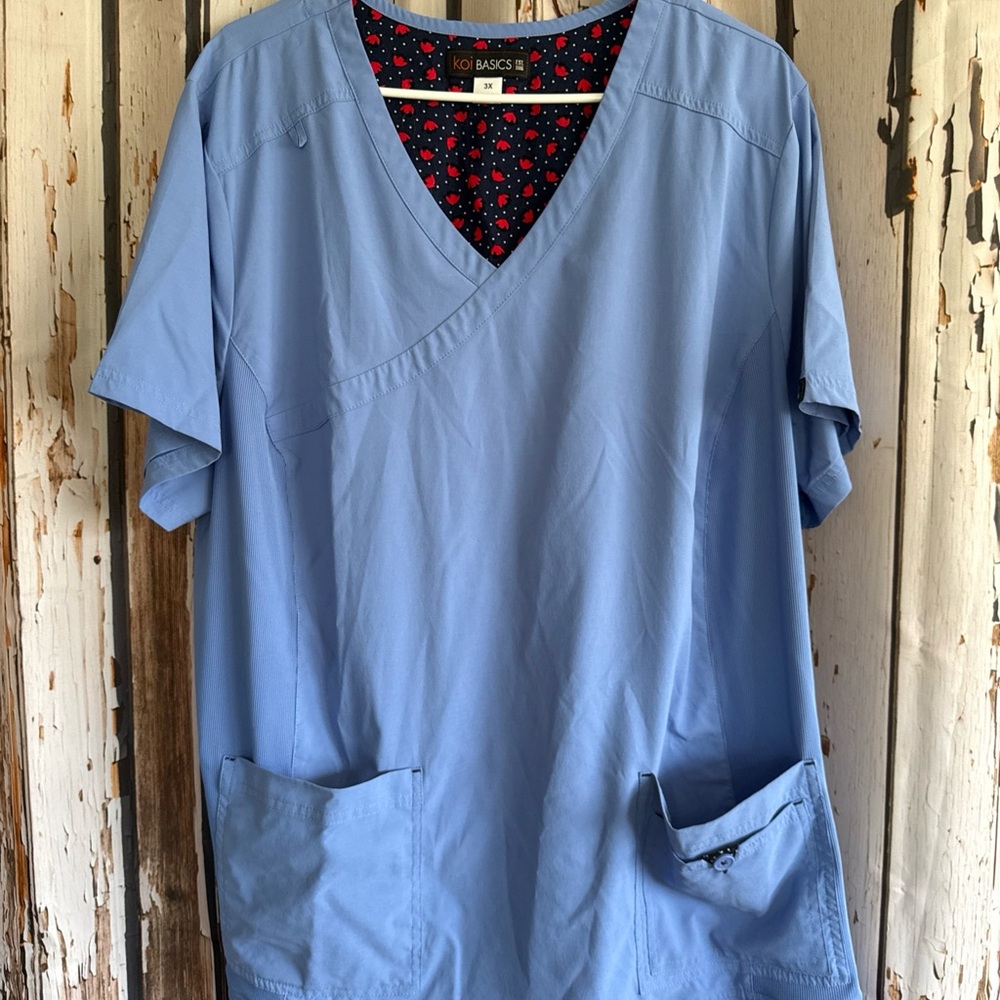 Koi Basics Light Blue V-Neck Scrub Top 3x